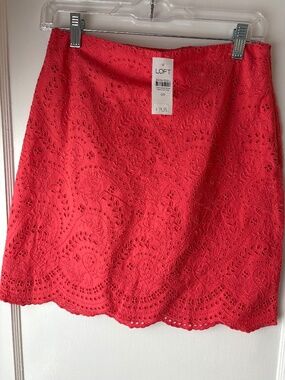 Loft Embroidered Scalloped Shift Skirt, Warm Coral, Sz 00, NWT